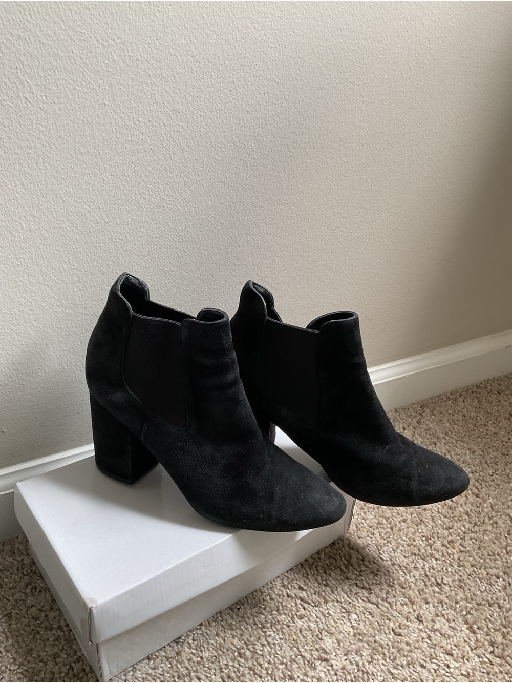 Cole Haan Black Suede Chelsea Block Heel Booties